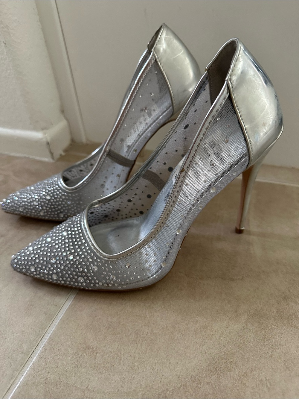 Silver Crystal Pointed-Toe Stiletto Pumps